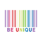 Embroidery design featuring a rainbow barcode with the phrase 'Be unique' below