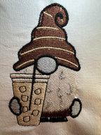 Machine embroidery design: Adorable gnome enjoying iced coffee