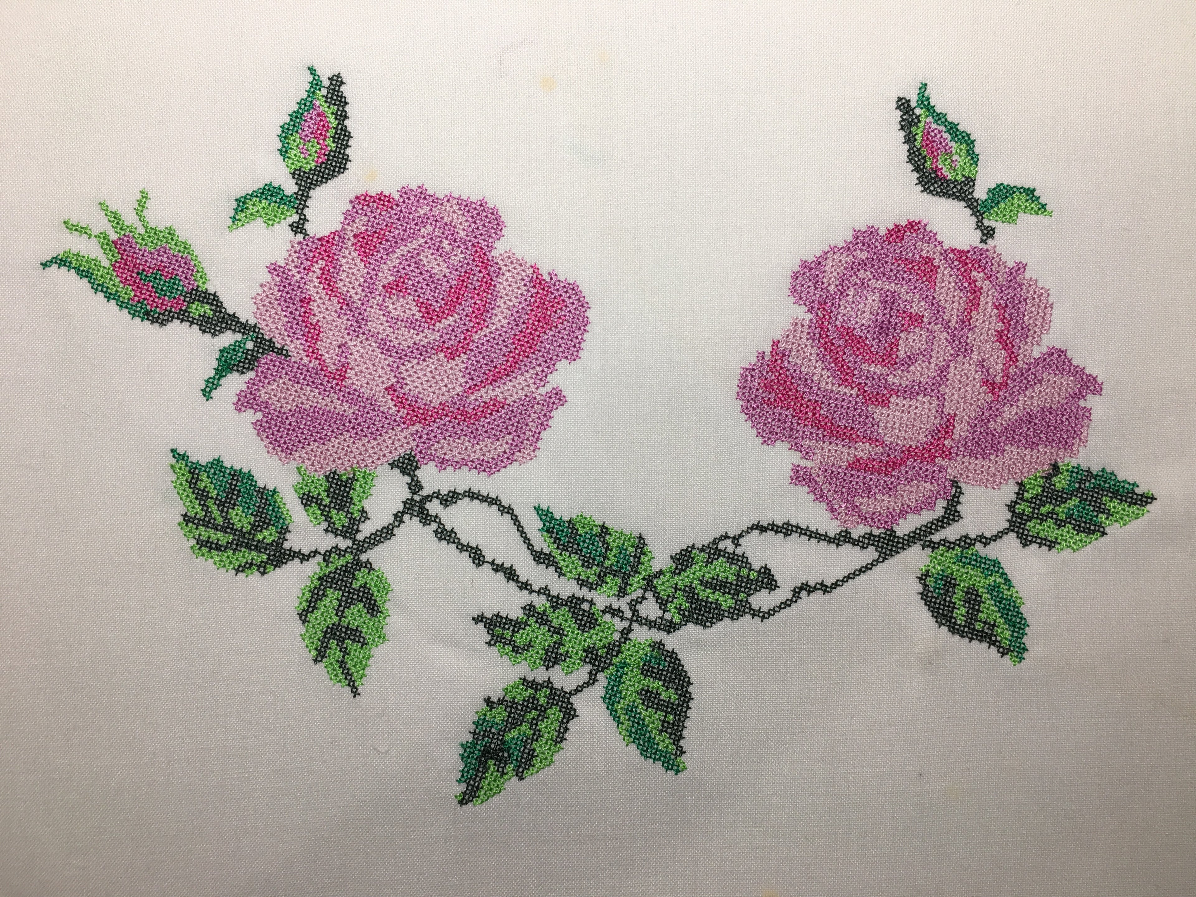 Cross Stitch Roses Neckline Machine Embroidery Design