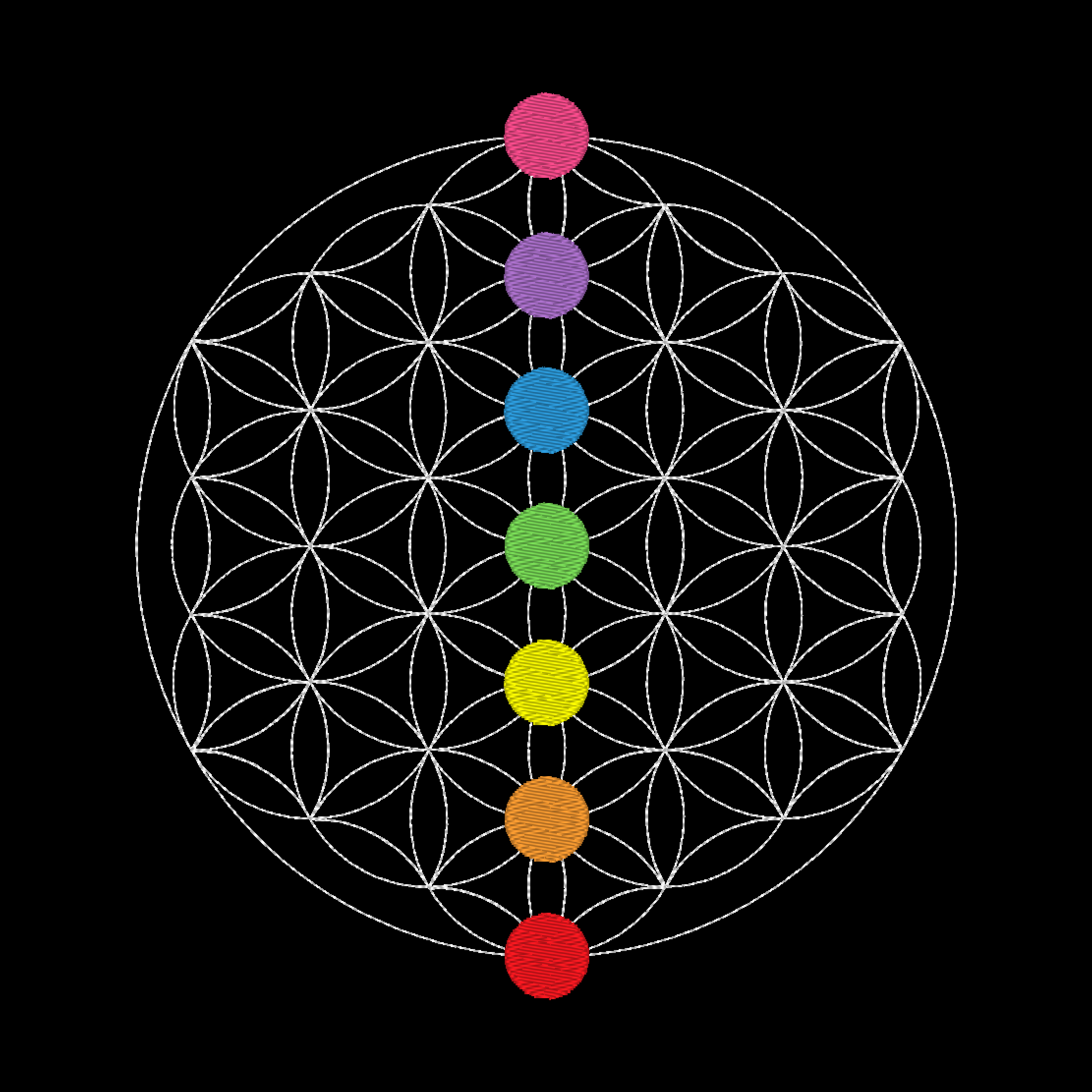 Detailed Flower of Life embroidery design, ideal for adding a touch of geometric beauty and symbolism to your projects.