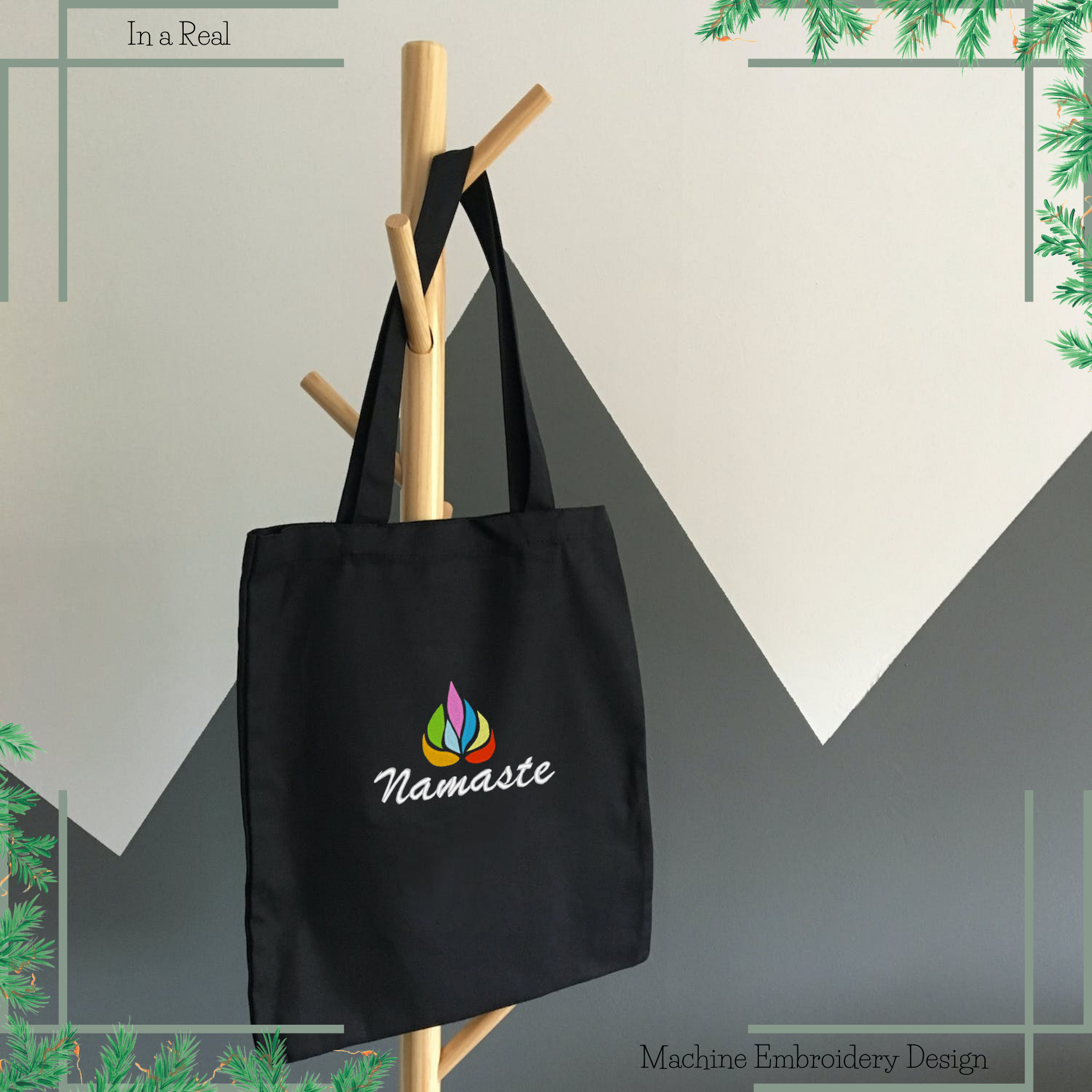 Embroidery design of Namaste 7 Chakra Colors Flower, symbolizing harmony and energy flow in spiritual projects.