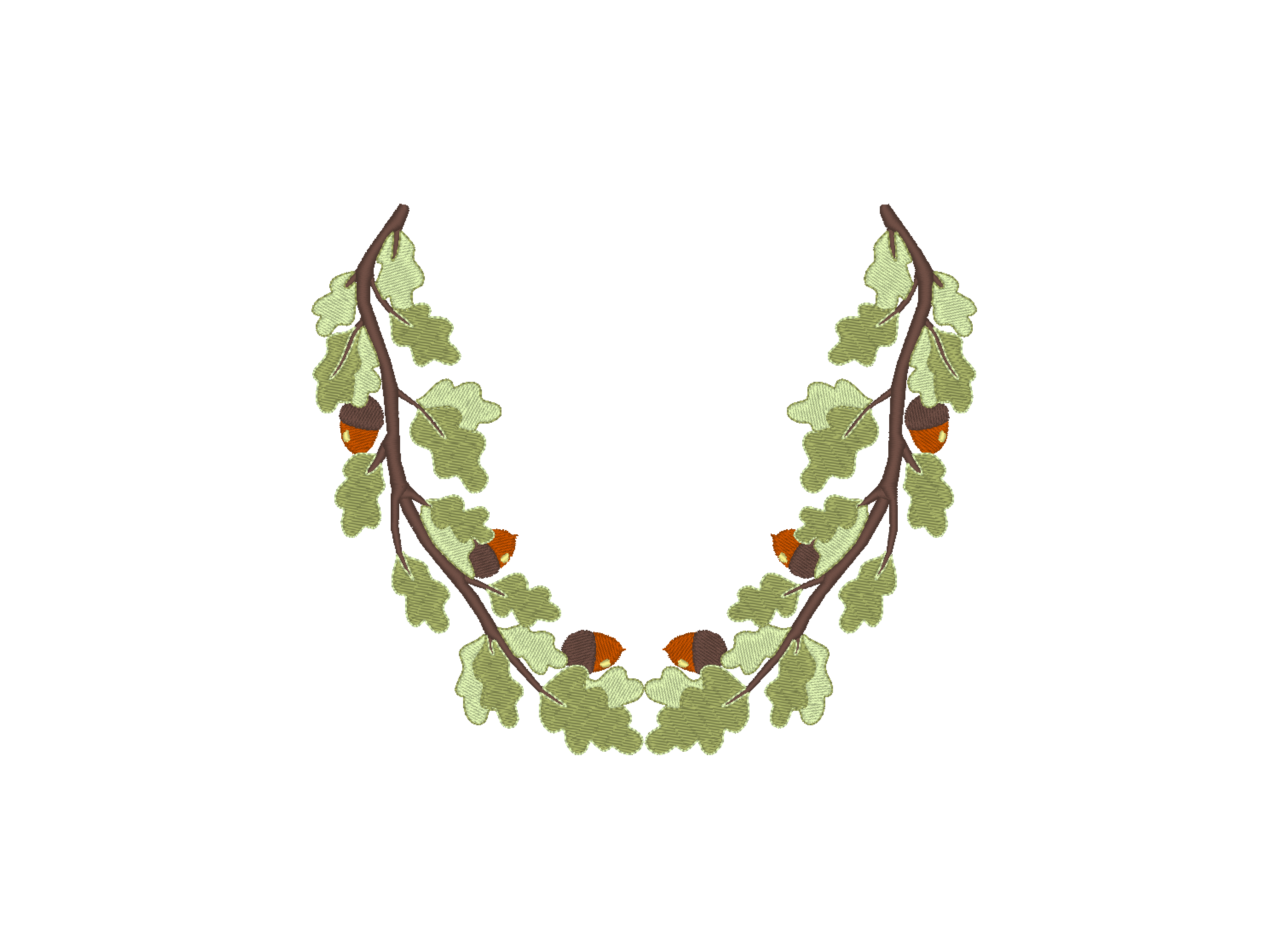 Neckline Oak Tree Branch Embroidery Design - Photo Stitches