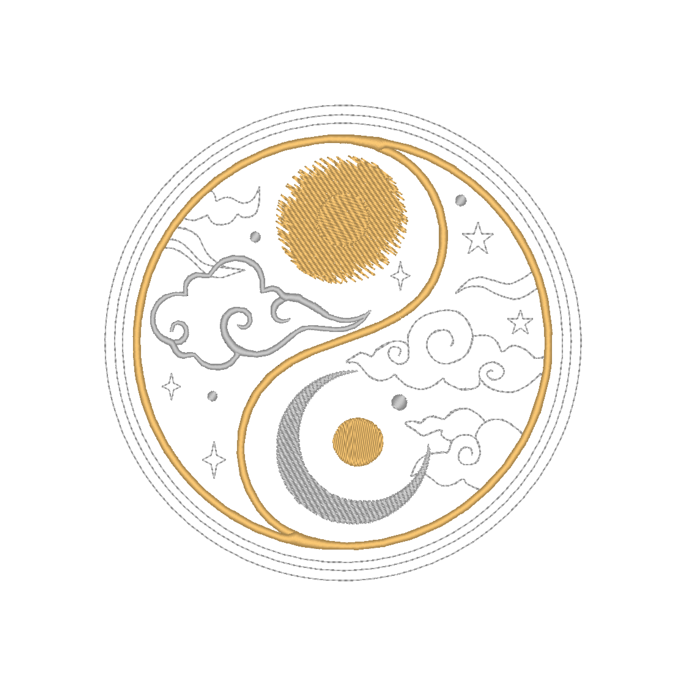 Sun and Moon Yin Yang - Machine Embroidery Design