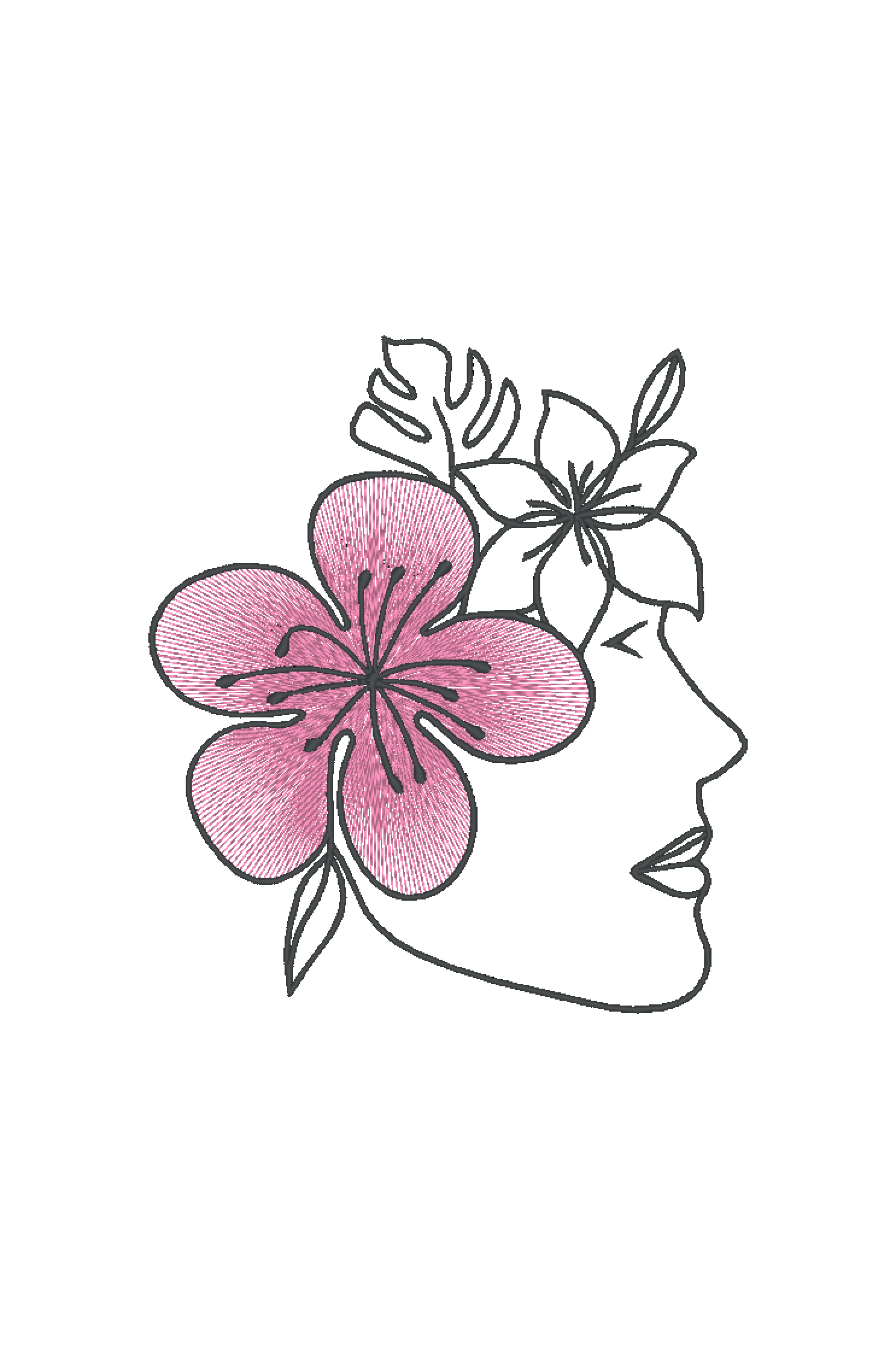 Woman face with flower line art 3 - Photo Stitches
